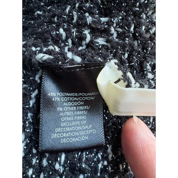 Ann Taylor Fringe Jacket, Black and White Stretch Knit Cropped Blazer, Size L - Picture 7 of 7